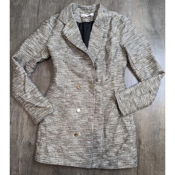 Lovers + Friends Woven Tweed PeaCoat Size Medium Women's Gray - Picture 1 of 7